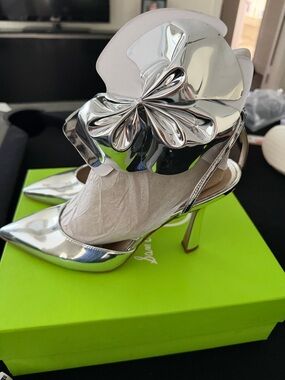 Sam Edelman Silver Floral Metallic Pointed-Toe Slingback Pumps -  Women